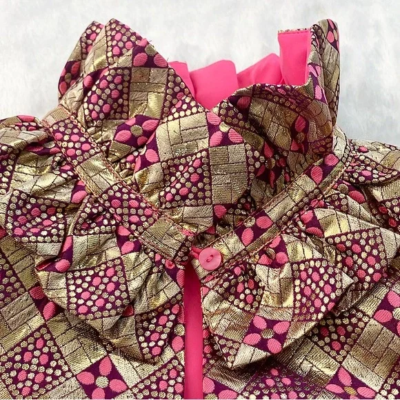 Like New Tuckernuck Gold and Pink Champagne Dreams Bouvier Blouse, Size Medium - Picture 8 of 12